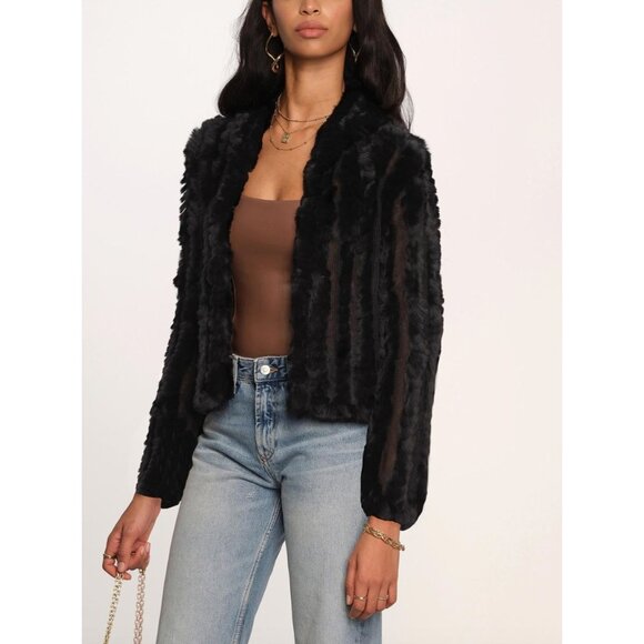 Heartloom Rosa Real Genuine Rabbit Fur Jacket Black Size Small - Picture 1 of 6